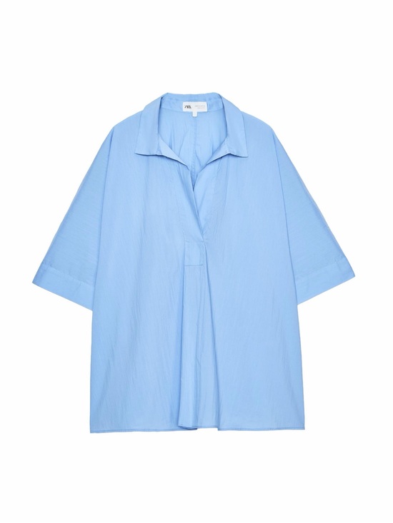 Zara Tops - Zara Oversized Blue Relaxed Short-Sleeve Shirt